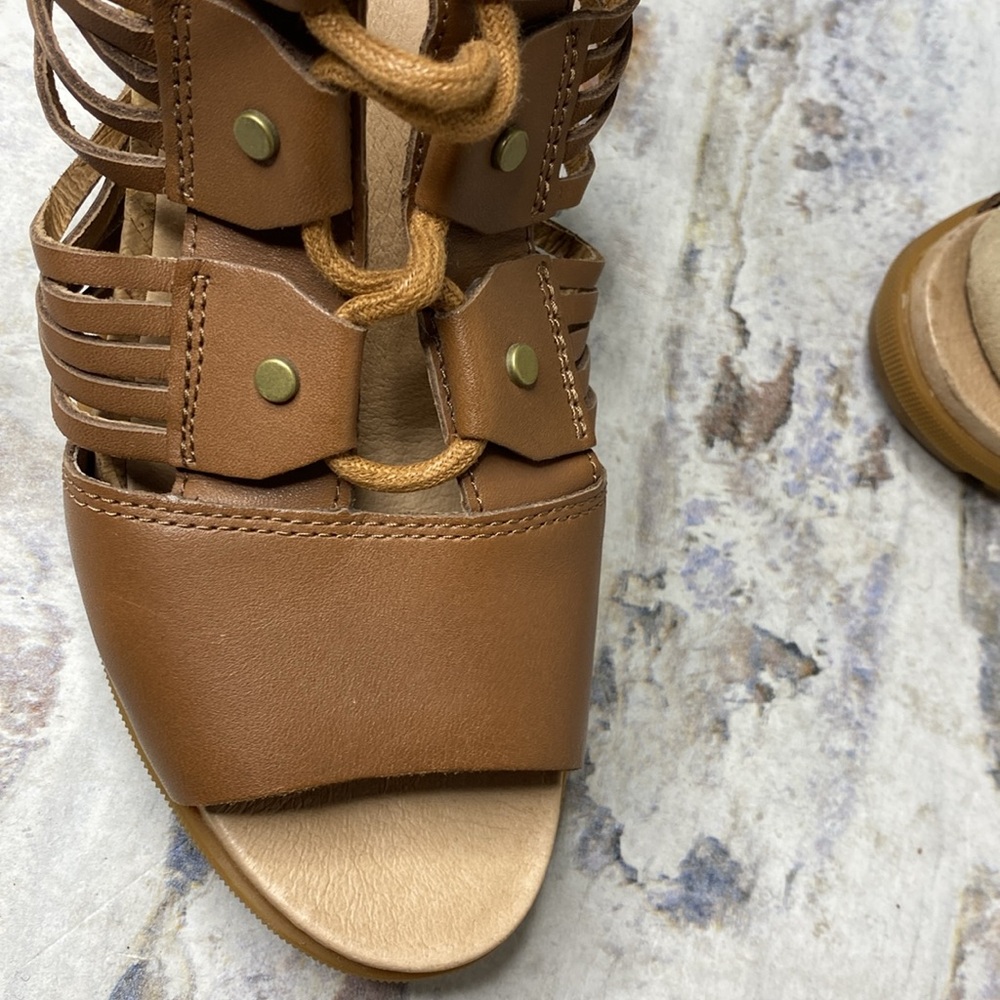 Sorel Brown Leather Lace-Up Wedge Sandals - Picture 9 of 9